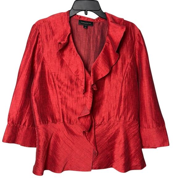 Classiques Entier Atelier Red Linen Jacket Ruffle Front Size L Designer Holiday - Picture 1 of 9